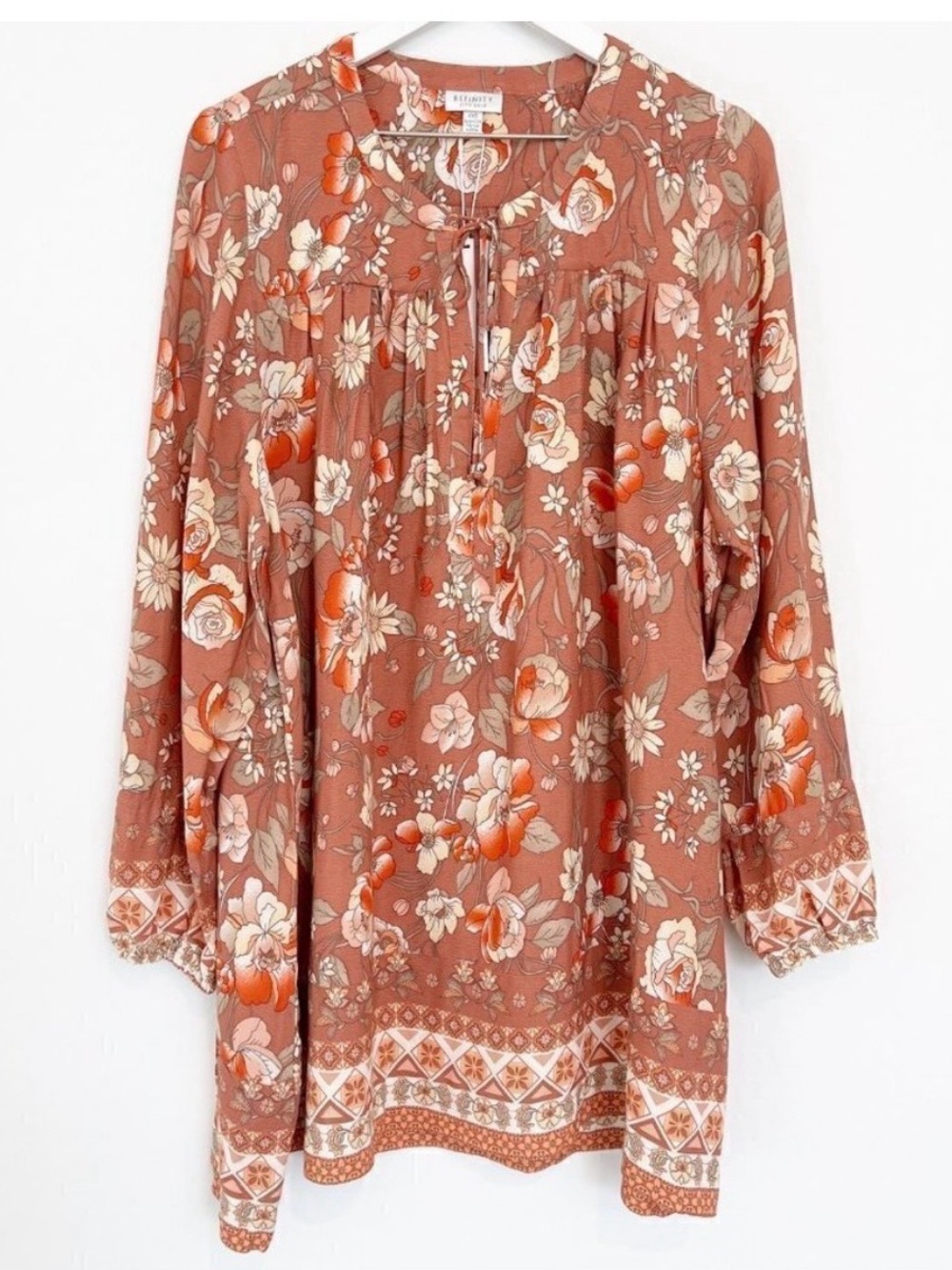 City Chic Top Size 12 Desert Sand Floral Oversized Tunic Blouse Shirt Loose Boho